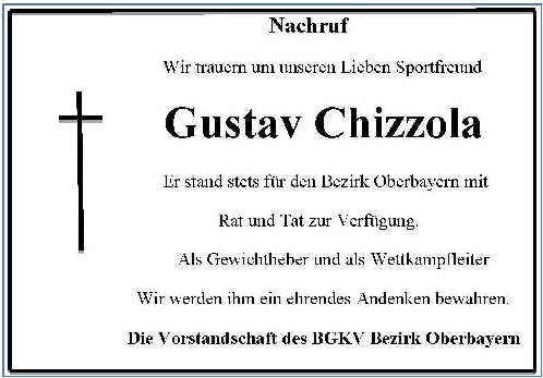 Nachruf Gustav Chizzola